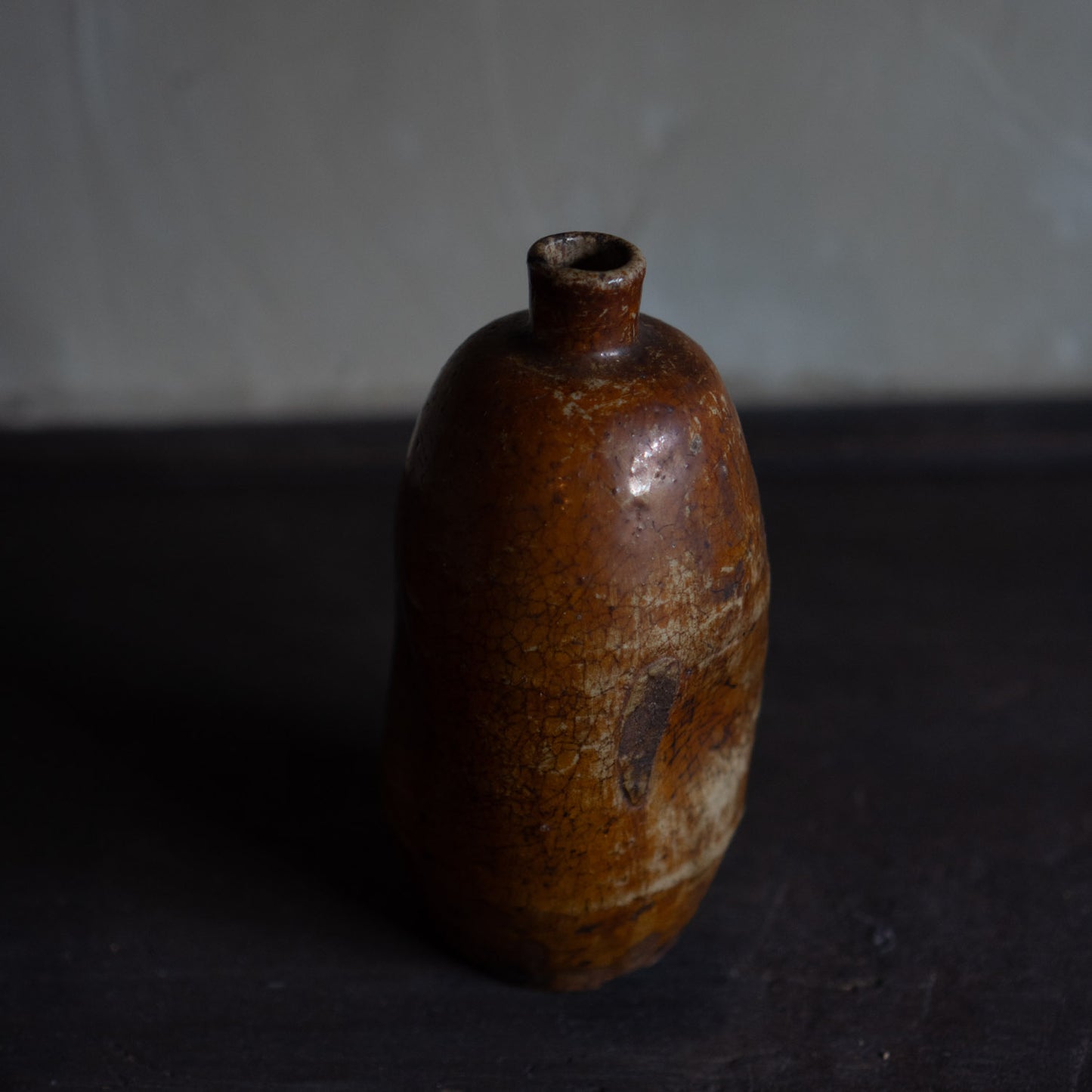 Antique Japanese Brown Ceramic Tokkuri Sake Bottle