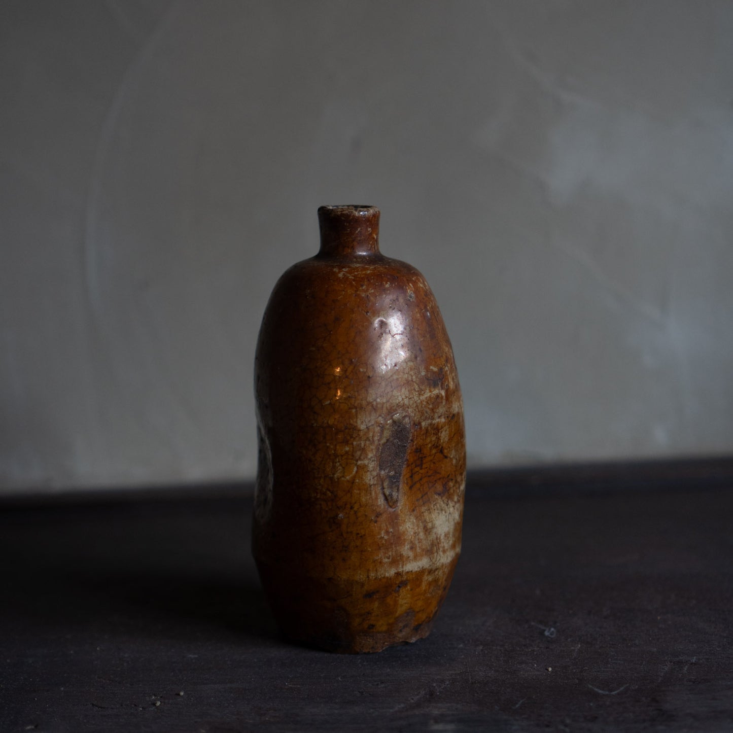 Antique Japanese Brown Ceramic Tokkuri Sake Bottle