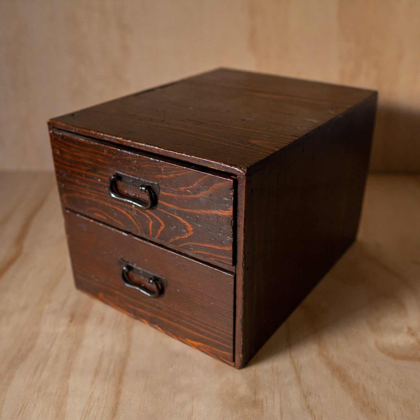 Antique Meiji Period 1880 Japanese 2 Drawer Sugi Wood Box - Bunko archive box