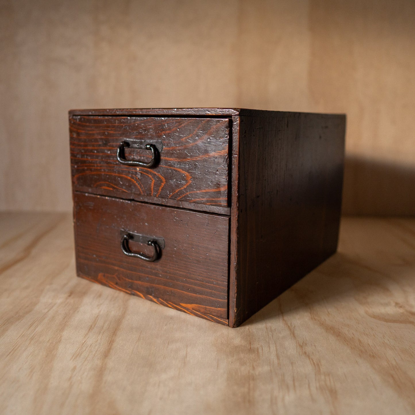 Antique Meiji Period 1880 Japanese 2 Drawer Sugi Wood Box - Bunko archive box