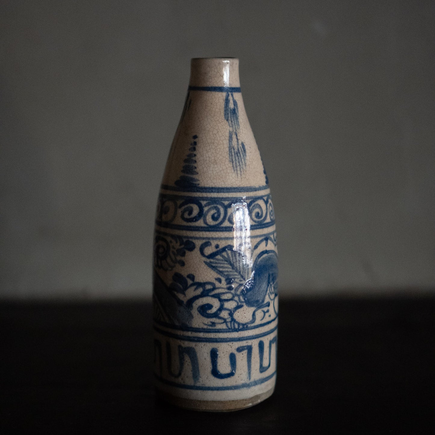 Antique Japanese blue and white tokkuri sake bottle