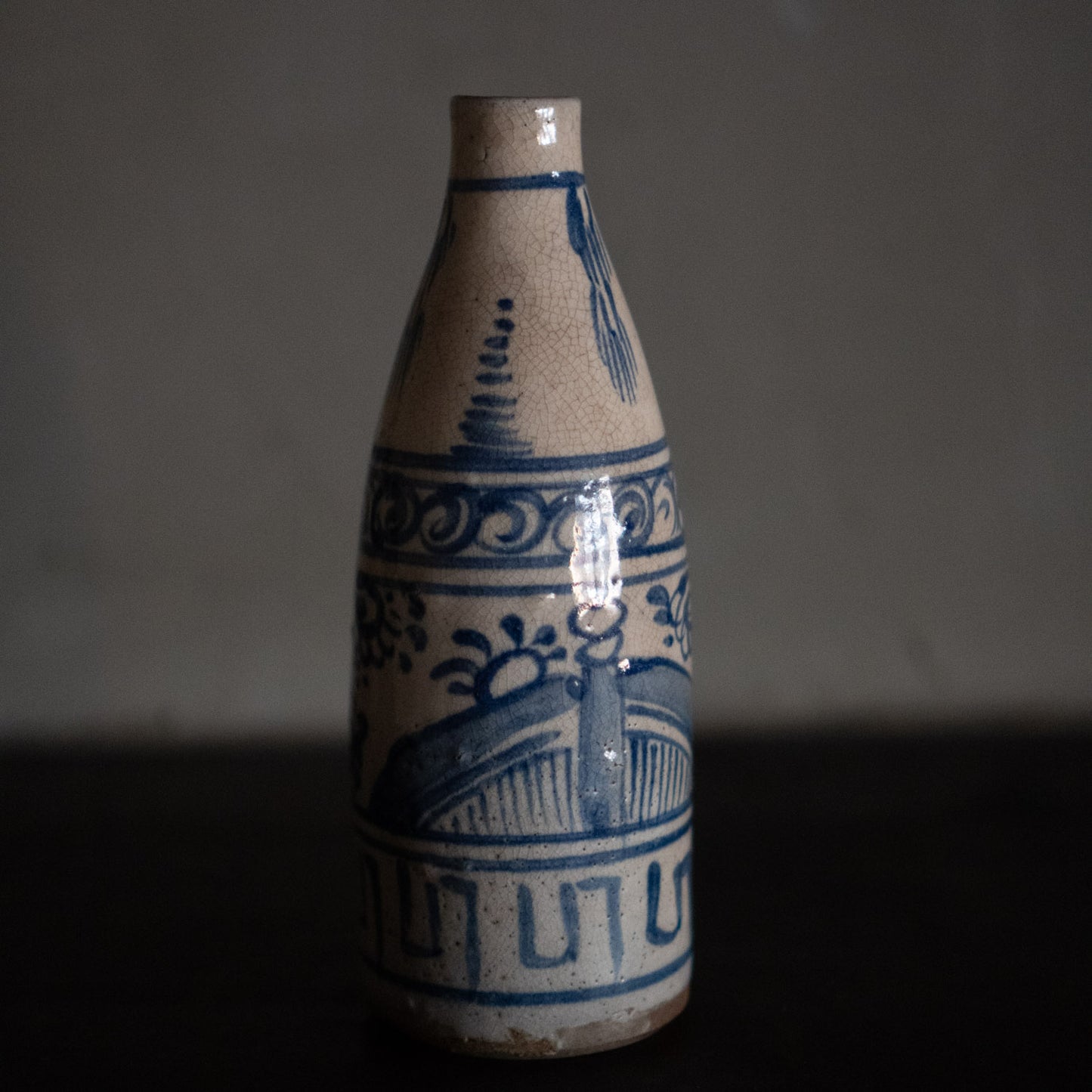 Antique Japanese blue and white tokkuri sake bottle