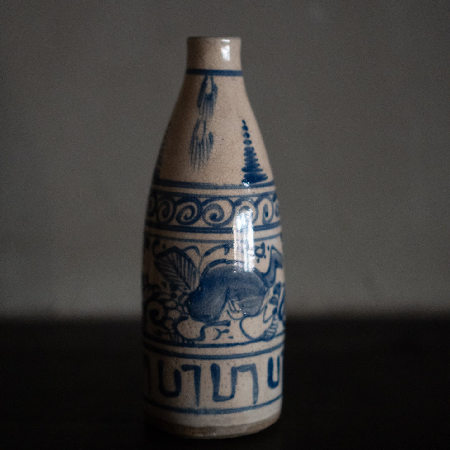 Antique Japanese blue and white tokkuri sake bottle