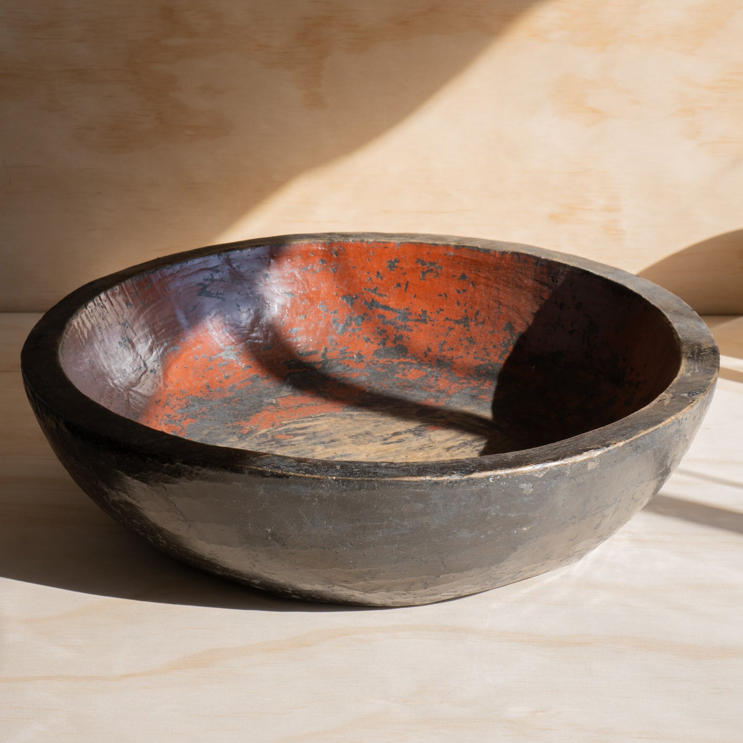 Antique Japanese Mingei Kibachi Lacquered Wooden Mixing bowl