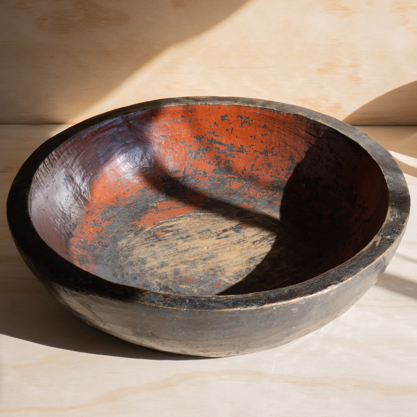 Antique Japanese Mingei Kibachi Lacquered Wooden Mixing bowl