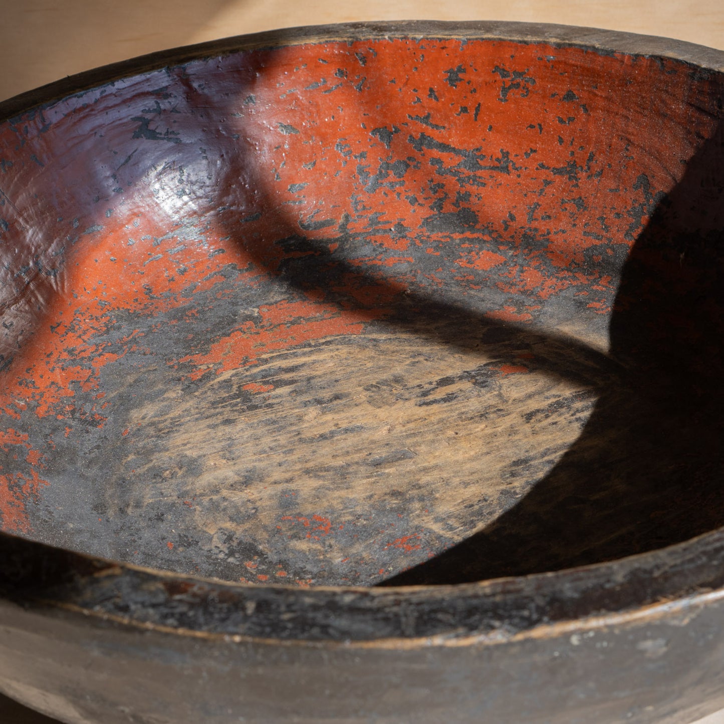 Antique Japanese Mingei Kibachi Lacquered Wooden Mixing bowl