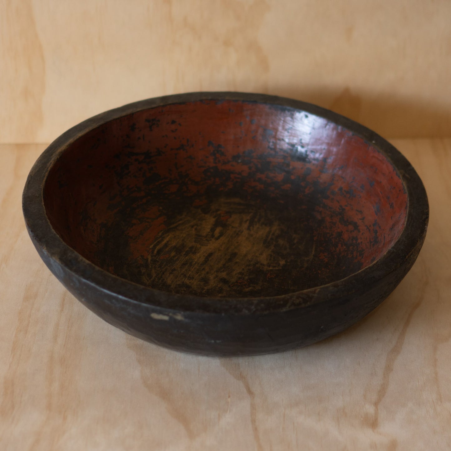 Antique Japanese Mingei Kibachi Lacquered Wooden Mixing bowl