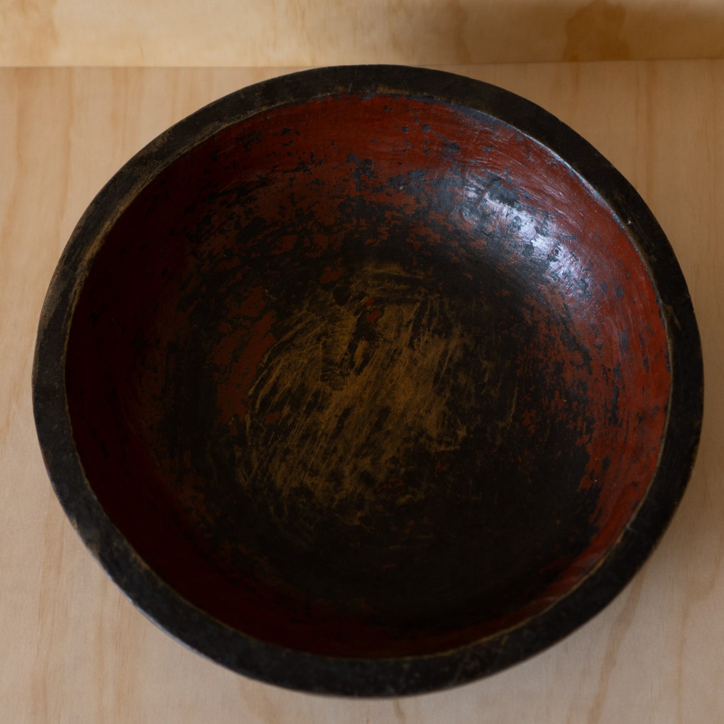 Antique Japanese Mingei Kibachi Lacquered Wooden Mixing bowl