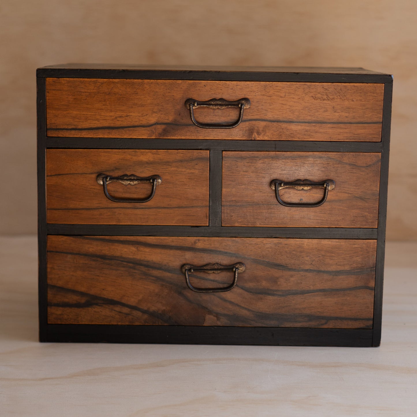 Antique Japanese Persimmon Wood Hari-Bako Sewing Box