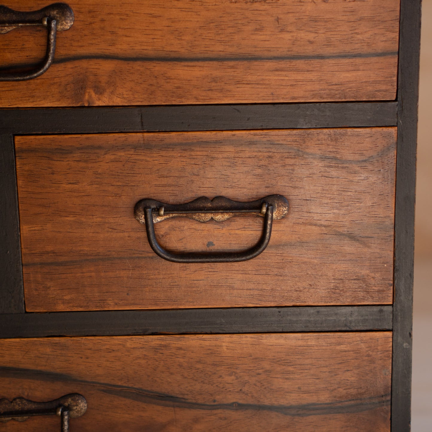 Antique Japanese Persimmon Wood Hari-Bako Sewing Box