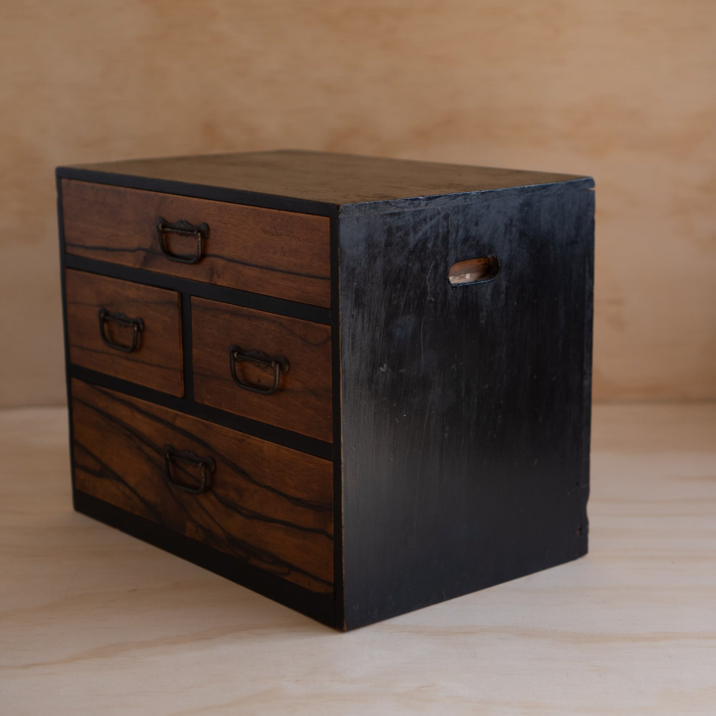 Antique Japanese Persimmon Wood Hari-Bako Sewing Box
