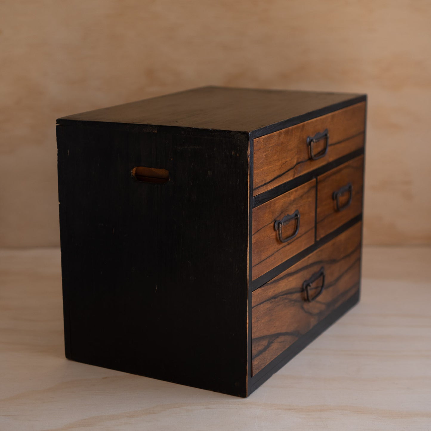 Antique Japanese Persimmon Wood Hari-Bako Sewing Box