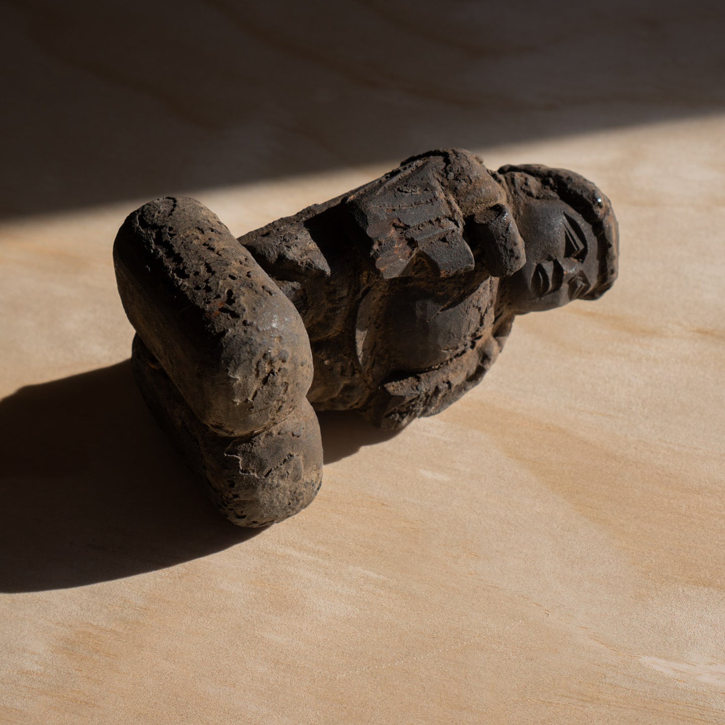 Antique Japanese small Ash covered Daikoku Wooden Carving