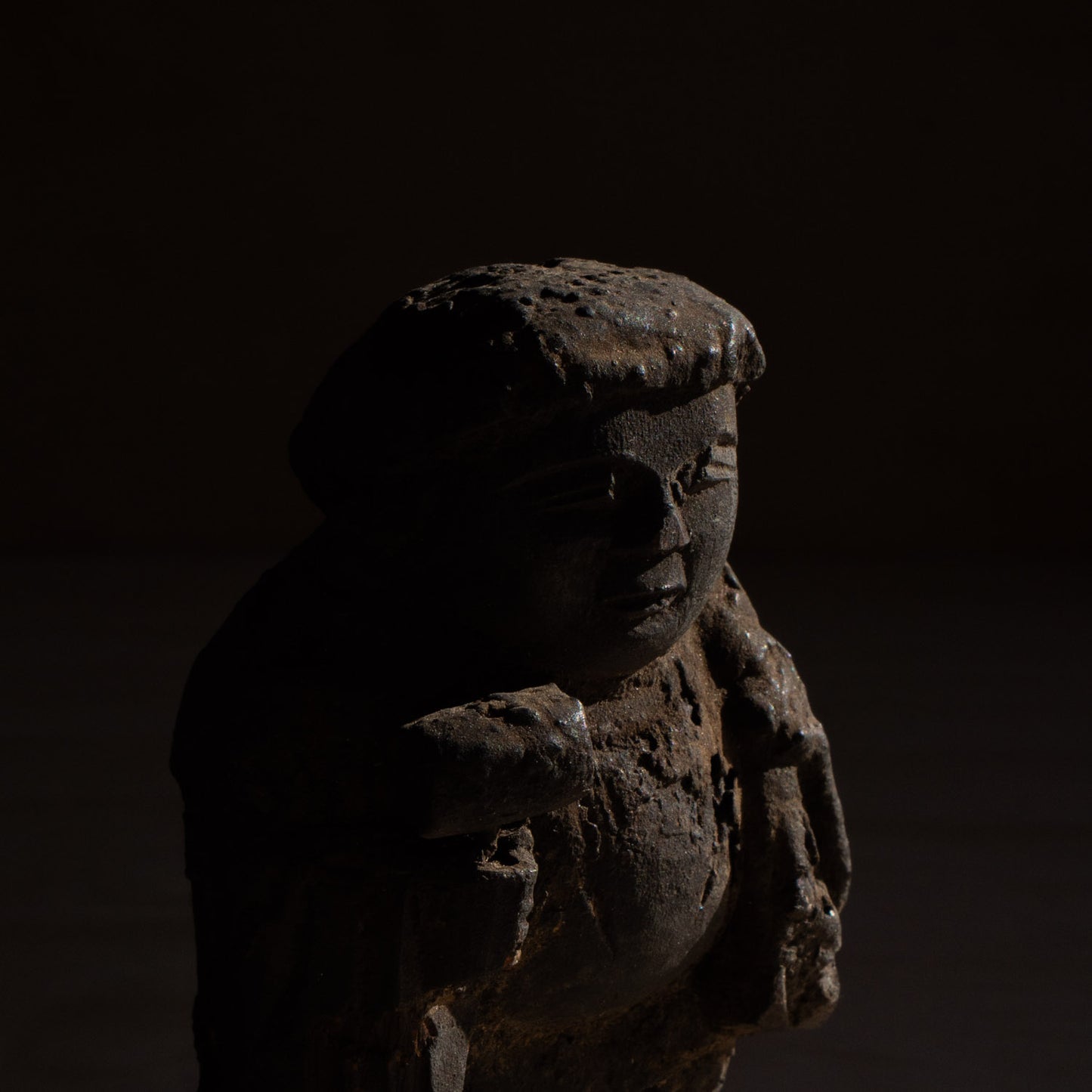 Antique Japanese small Ash covered Daikoku Wooden Carving