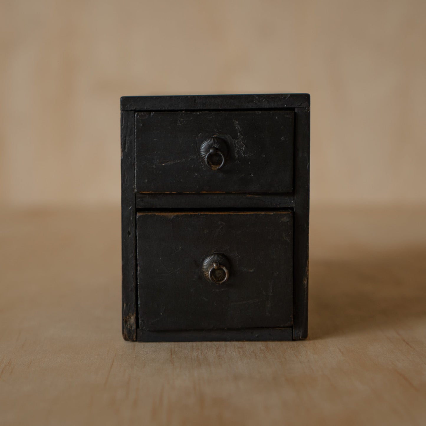 Antique Japanese Small 2 drawer box black lacquer ko-bako