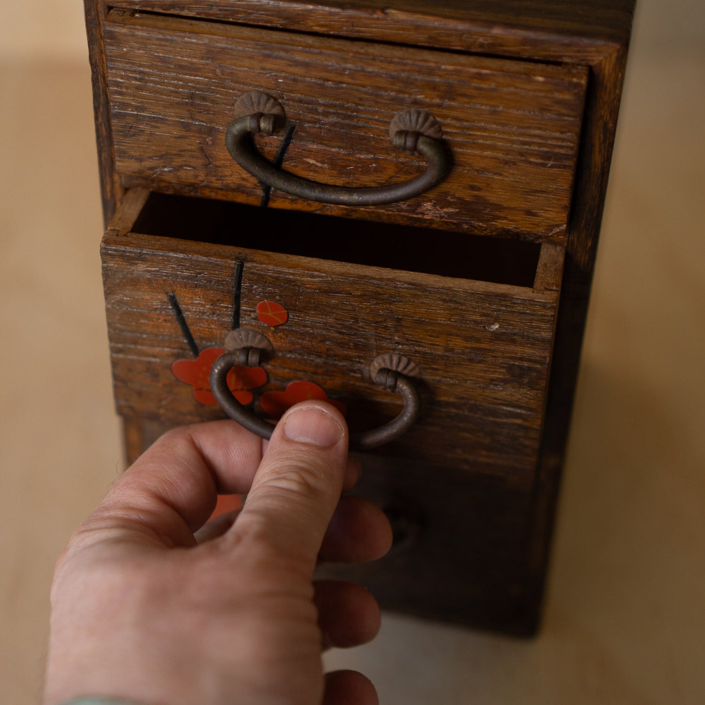 Vintage Japanese 3 drawer jewellery box with Blossom design