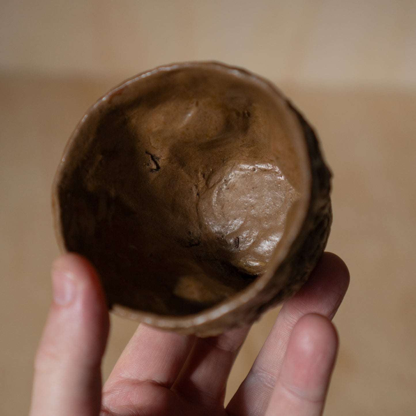 Vintage handmade Japanese Ceramic Yunomi tea cup - Brown Glaze