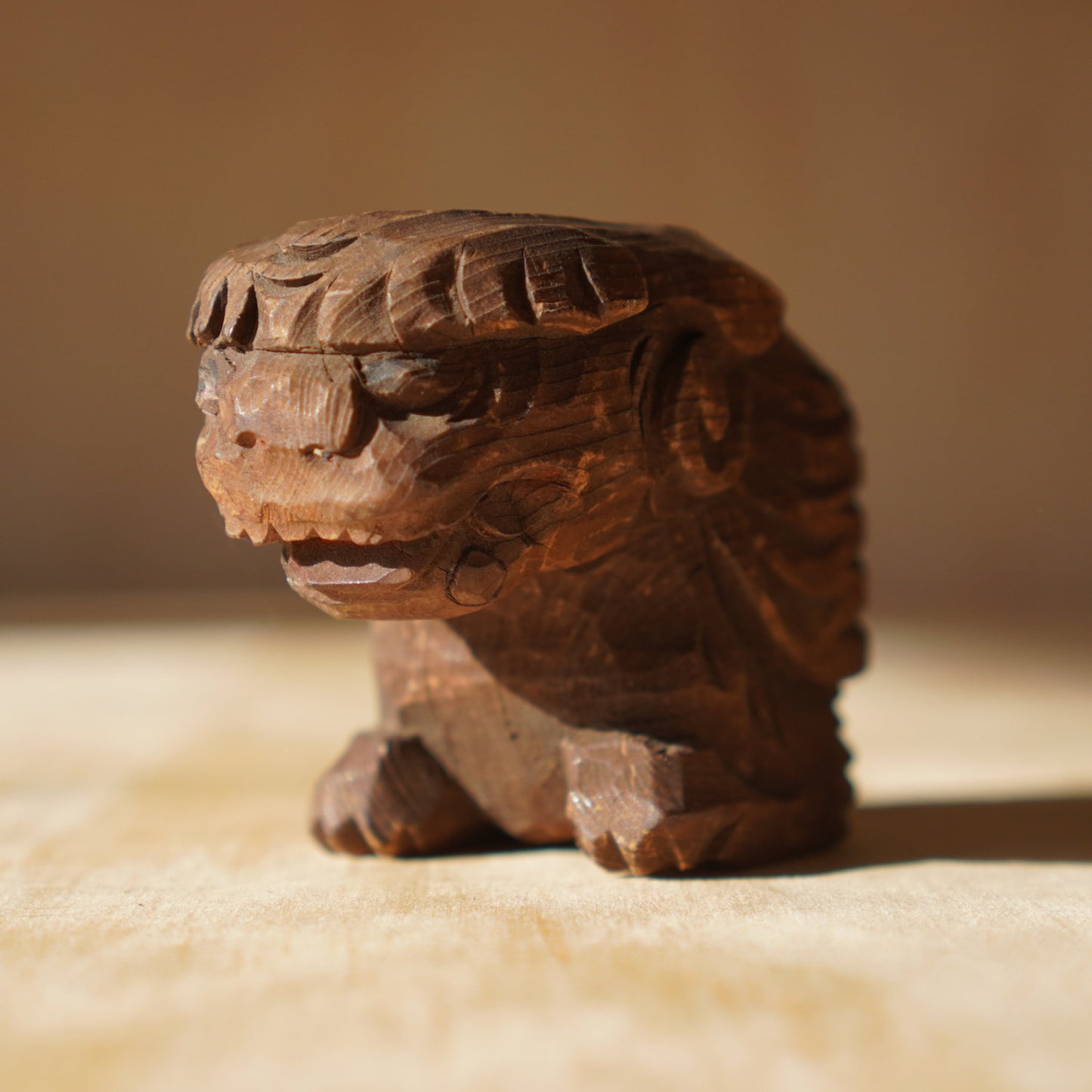 Antique Pair of Small Japanese Carved Temple Lions