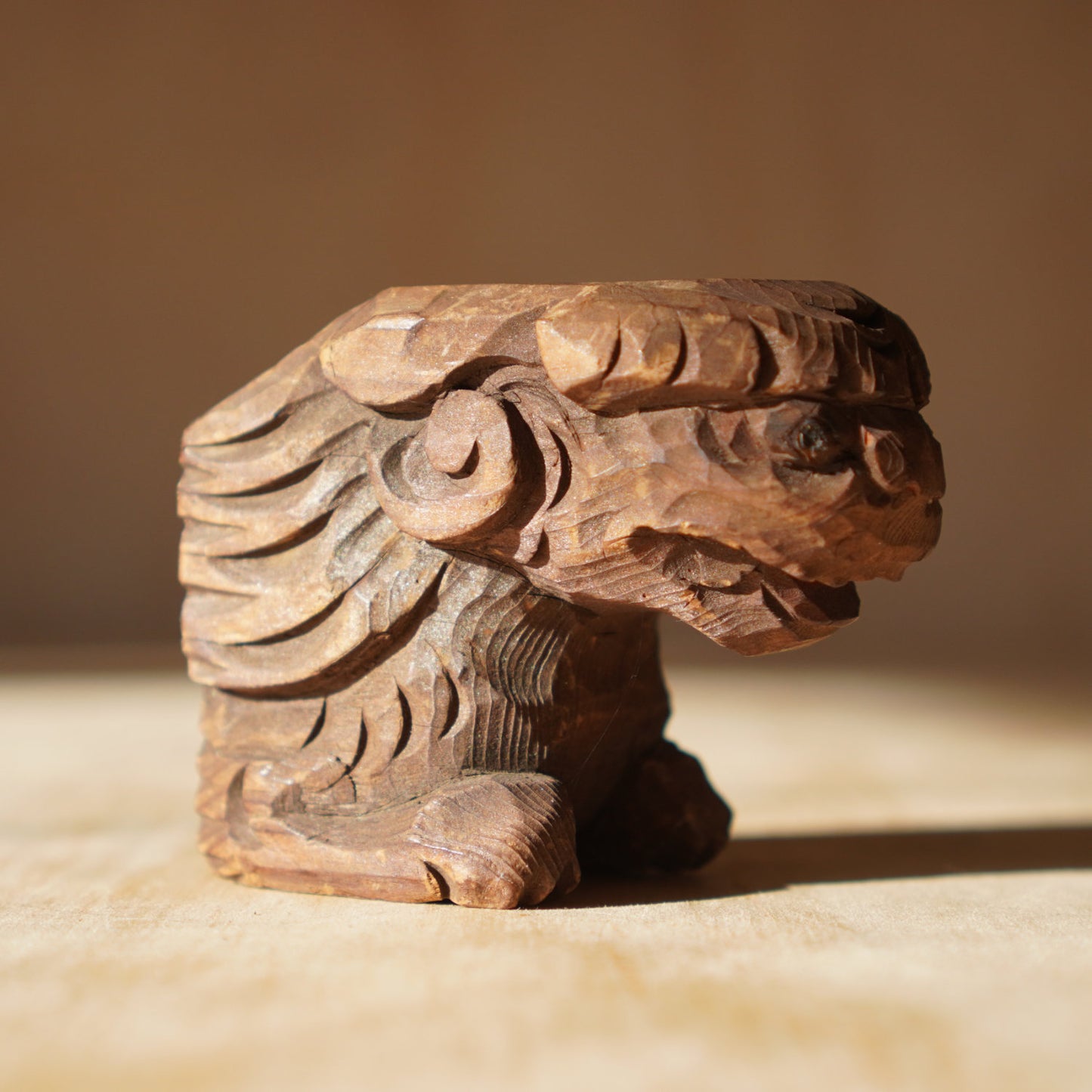 Antique Pair of Small Japanese Carved Temple Lions