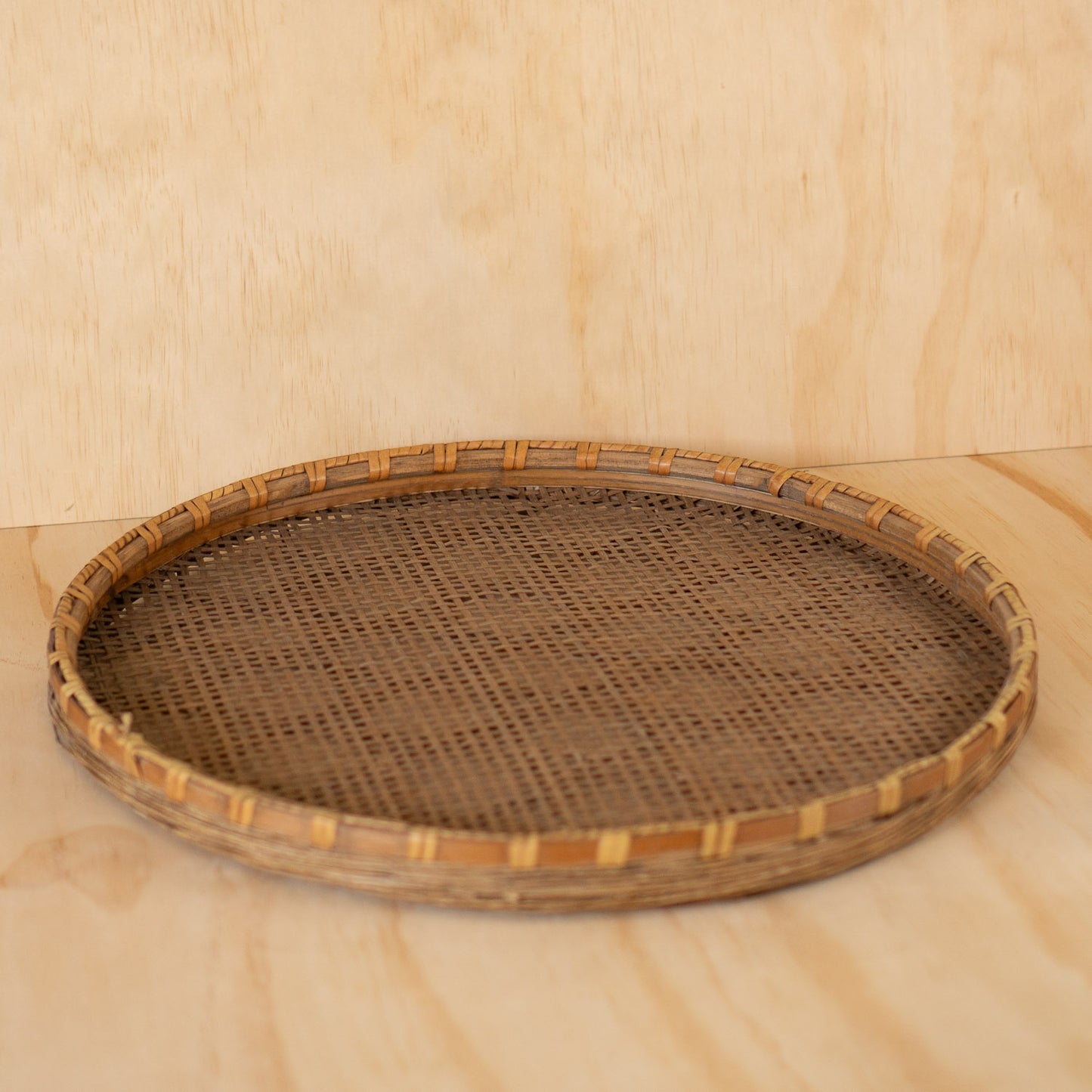 Large Vintage Handwoven Japanese Flat Strainer Basket - Zaru