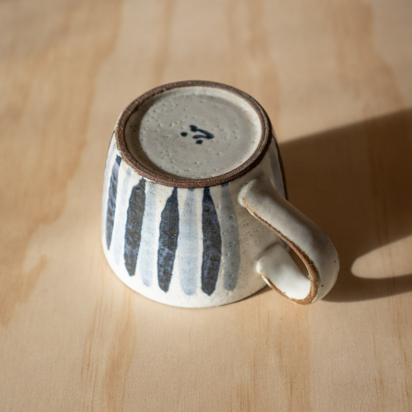 Japanese Ceramic Mino ware blue and white stripe cup and saucer set