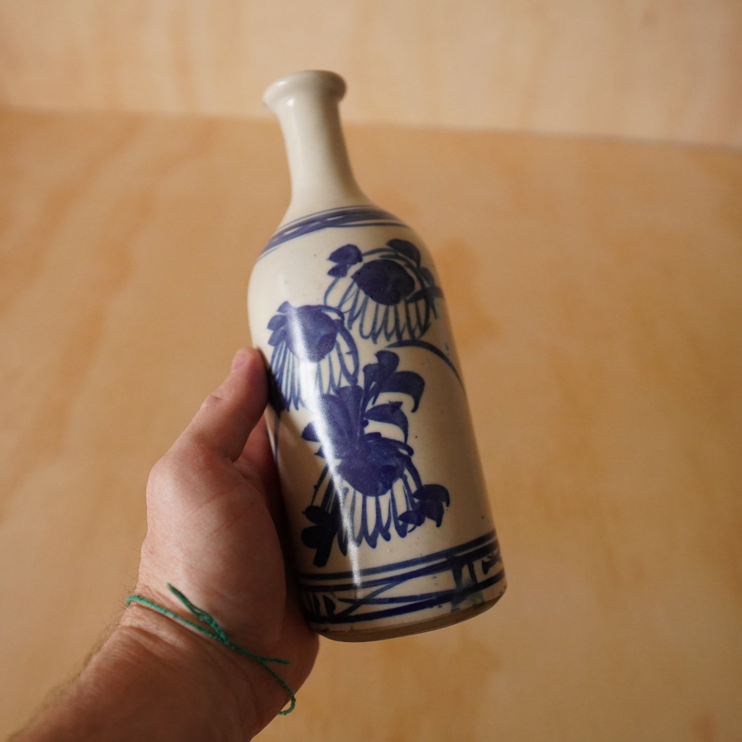 Antique Japanese Blue and White Sake Bottle Vase