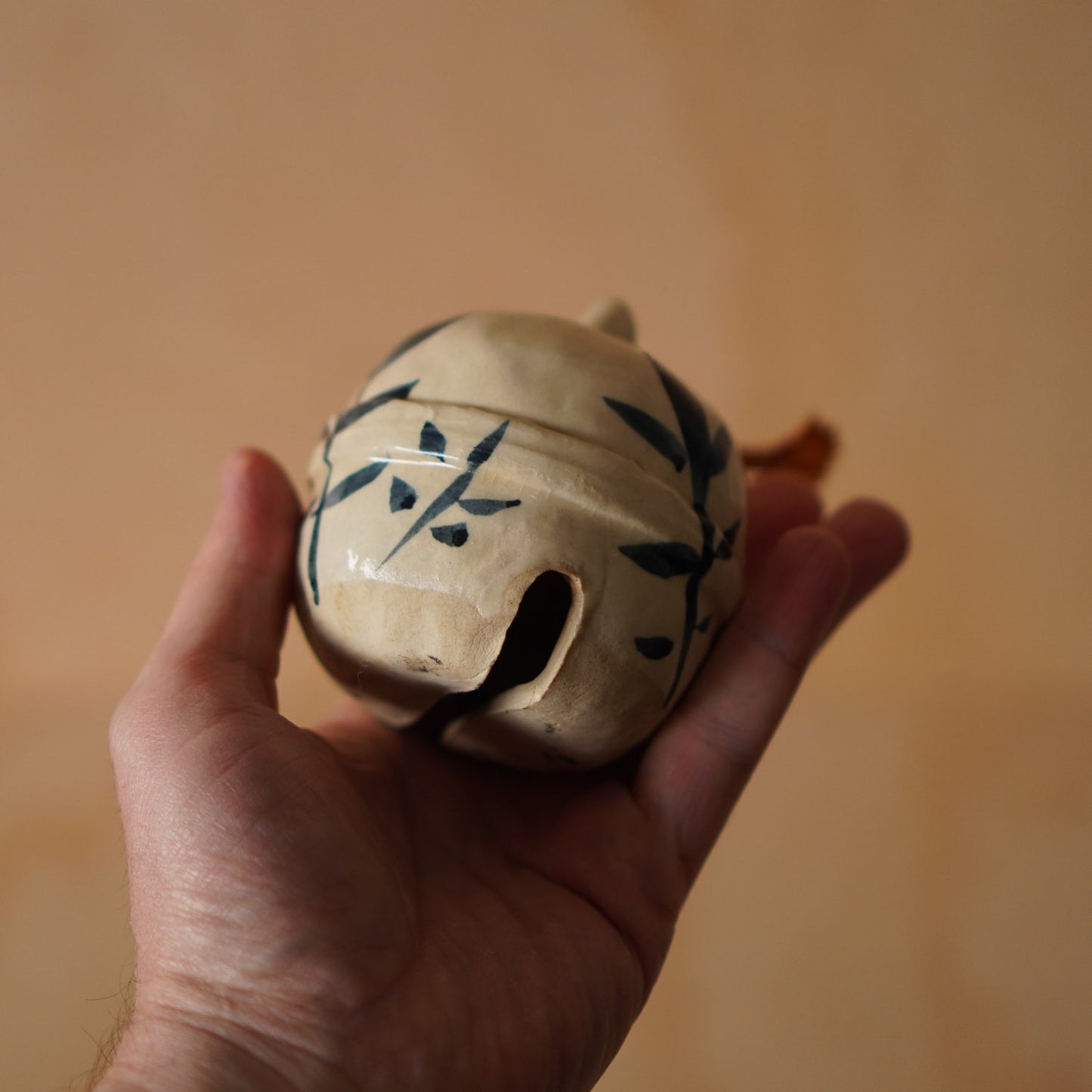 Vintage Japanese Glazed and Hand Painted Ceramic Suzu Bell