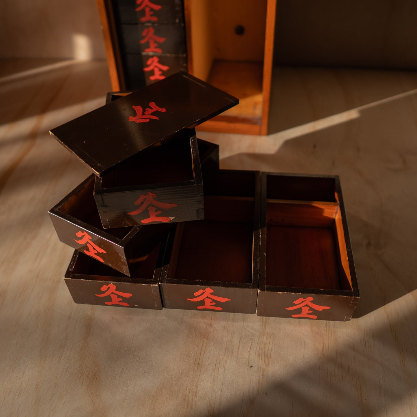 Antique Japanese Travelling Lacquer Bento Box Carrier - Jubako