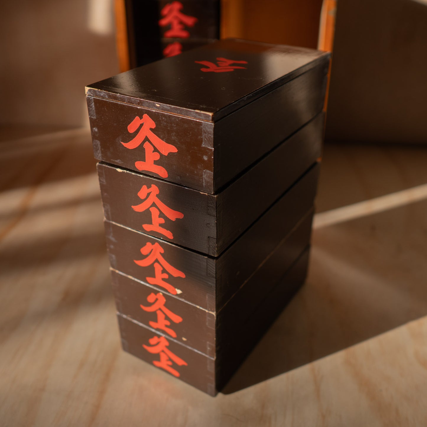 Antique Japanese Travelling Lacquer Bento Box Carrier - Jubako