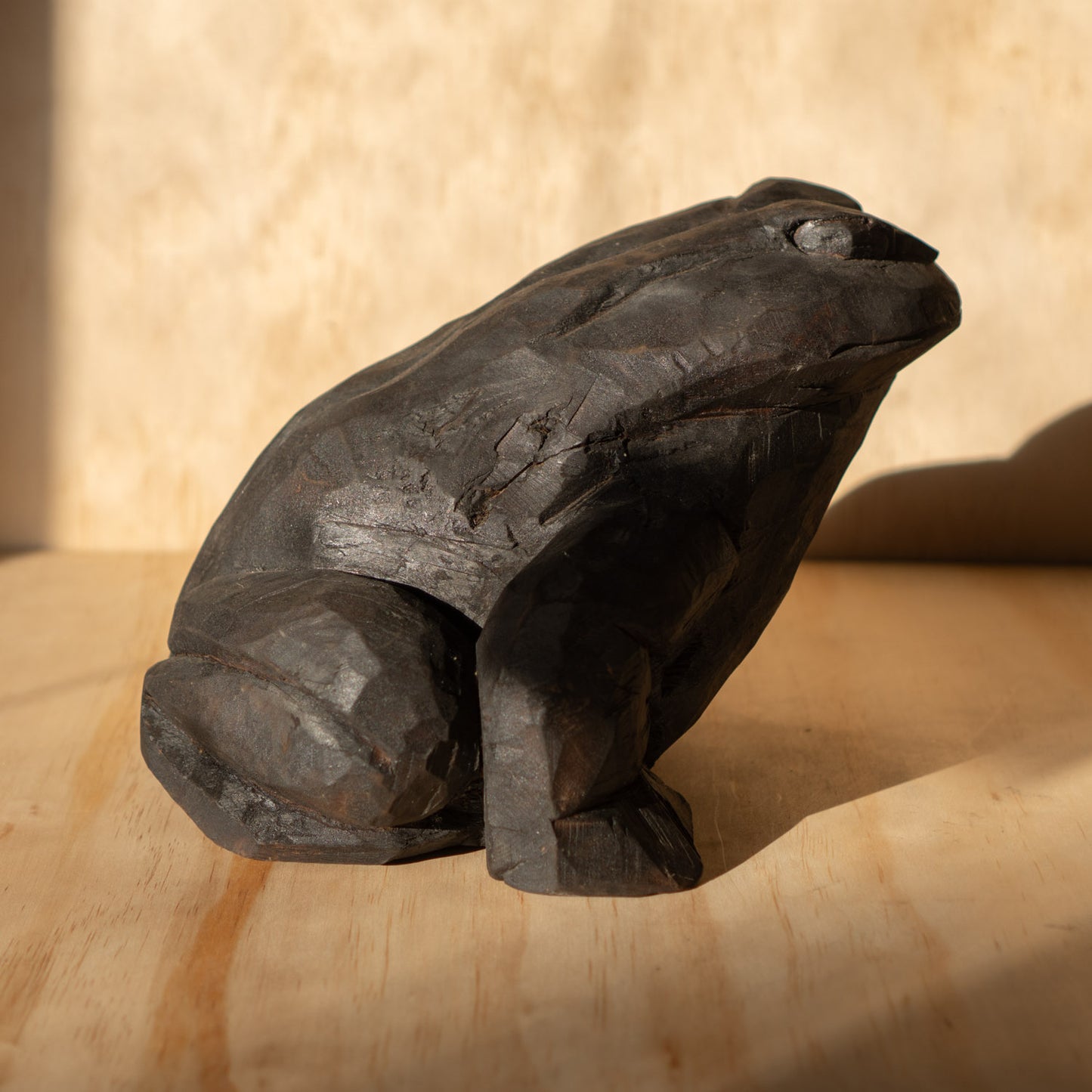 Japanese Vintage Mingei Folk art carved large wooden Frog