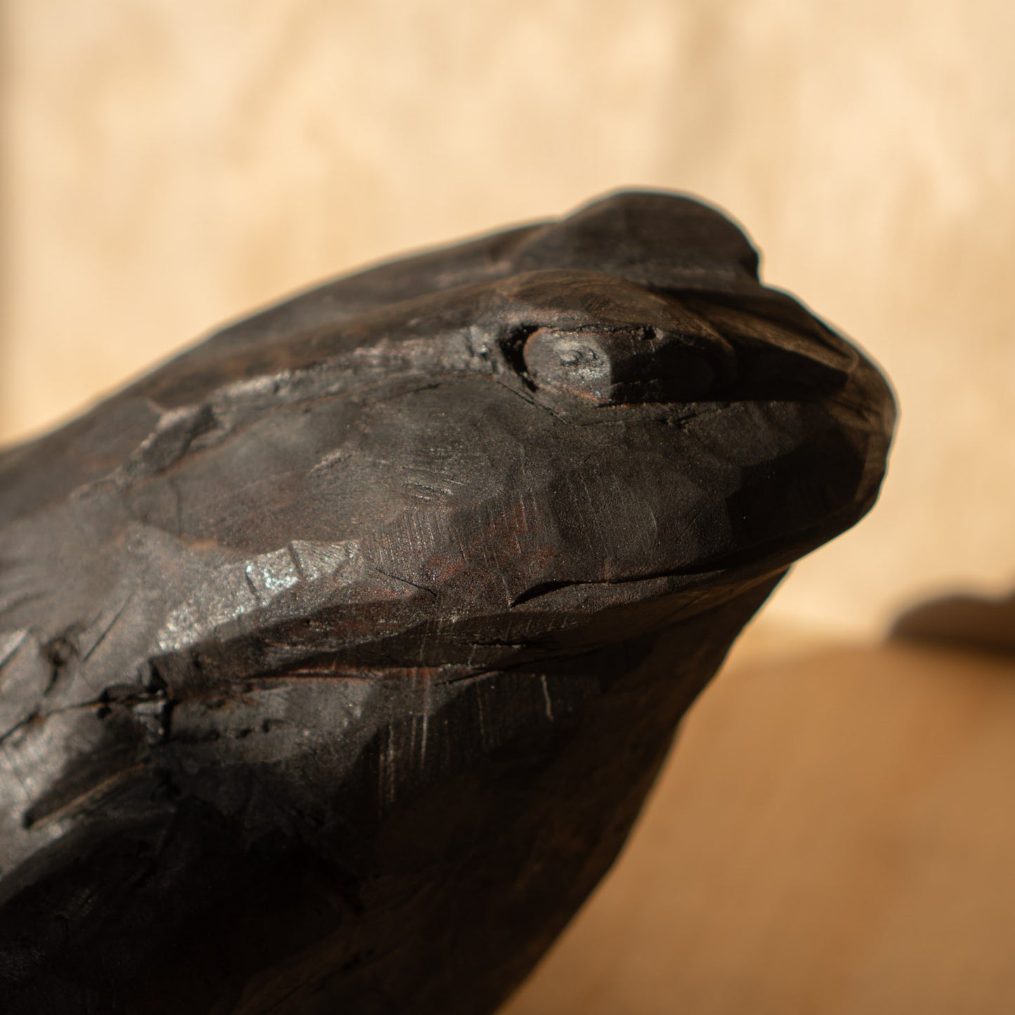 Japanese Vintage Mingei Folk art carved large wooden Frog
