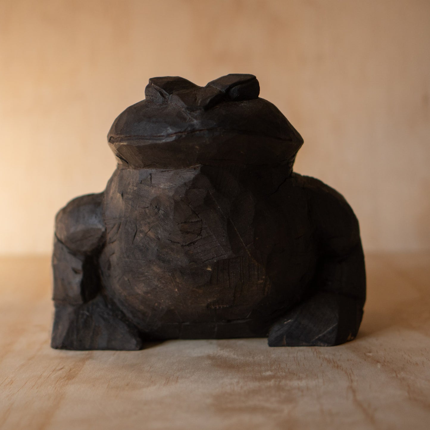 Japanese Vintage Mingei Folk art carved large wooden Frog