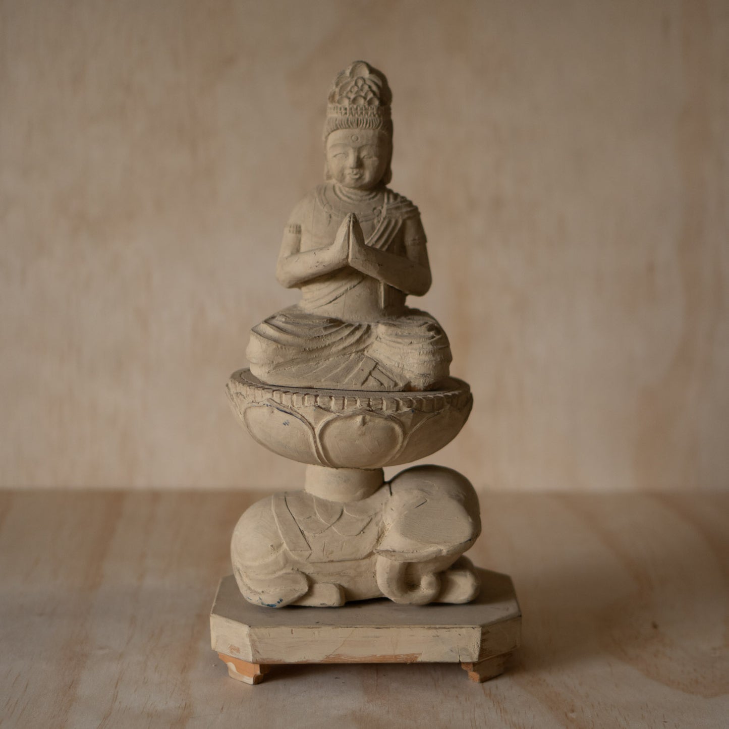 Antique Japanese Wood carving of Seated praying Kannon