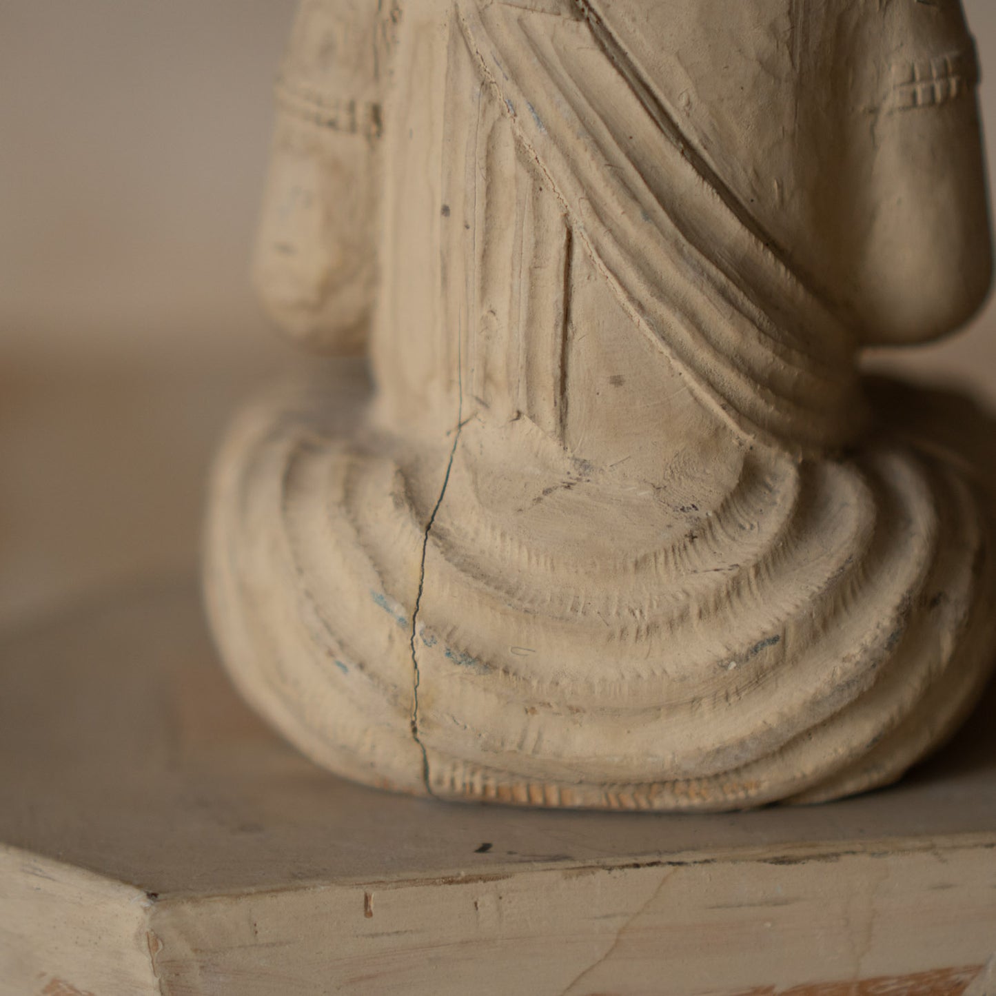 Antique Japanese Wood carving of Seated praying Kannon