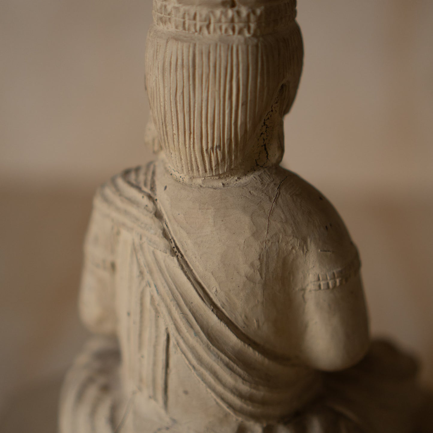 Antique Japanese Wood carving of Seated praying Kannon
