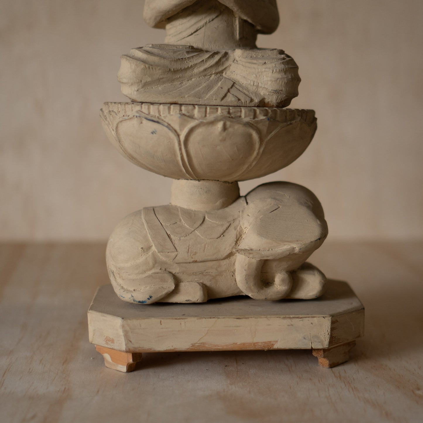 Antique Japanese Wood carving of Seated praying Kannon