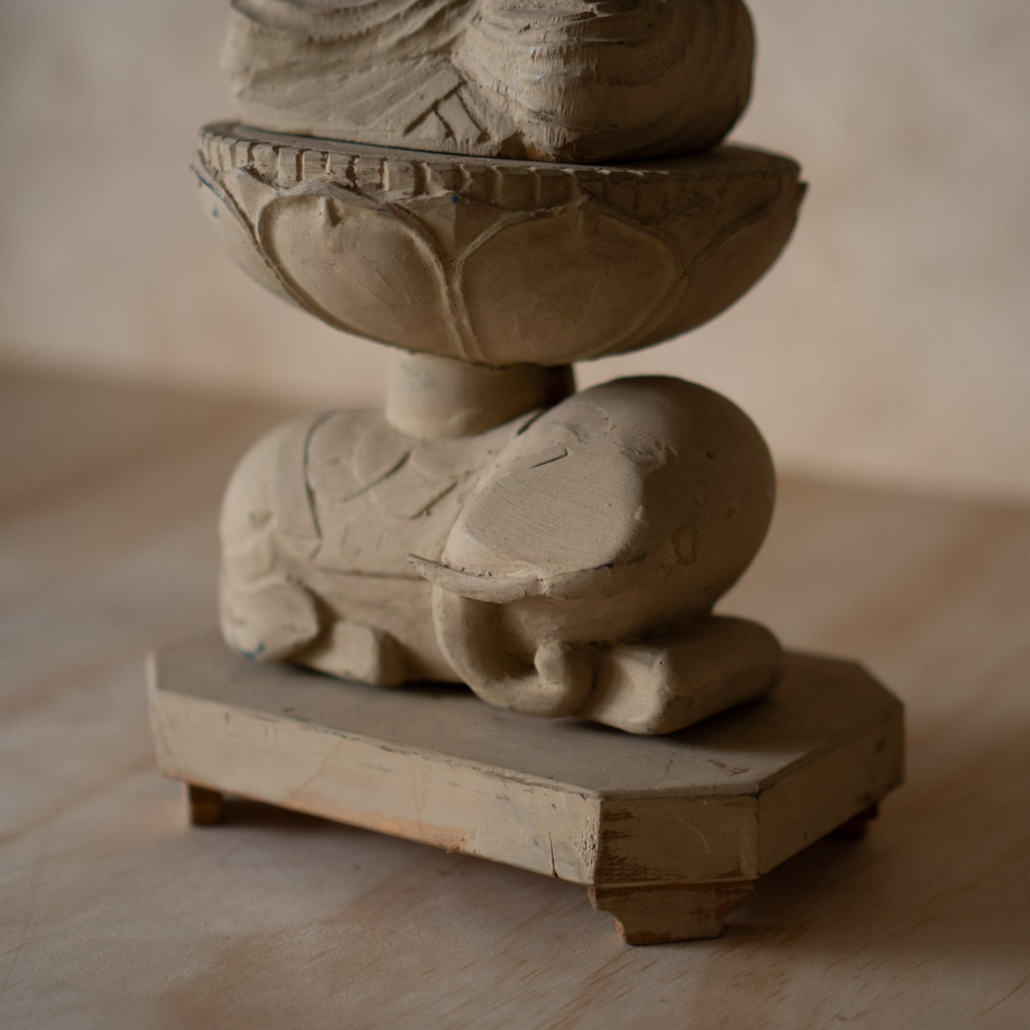 Antique Japanese Wood carving of Seated praying Kannon