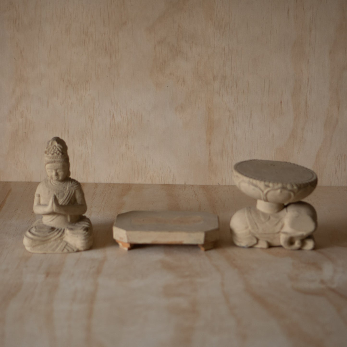 Antique Japanese Wood carving of Seated praying Kannon
