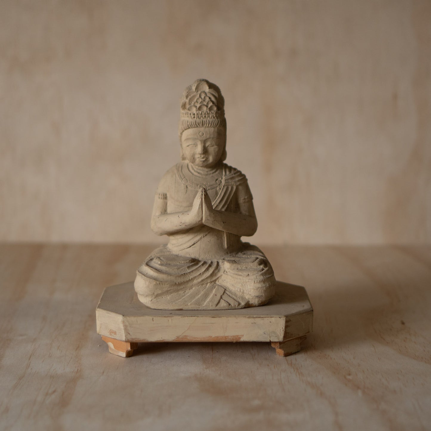 Antique Japanese Wood carving of Seated praying Kannon