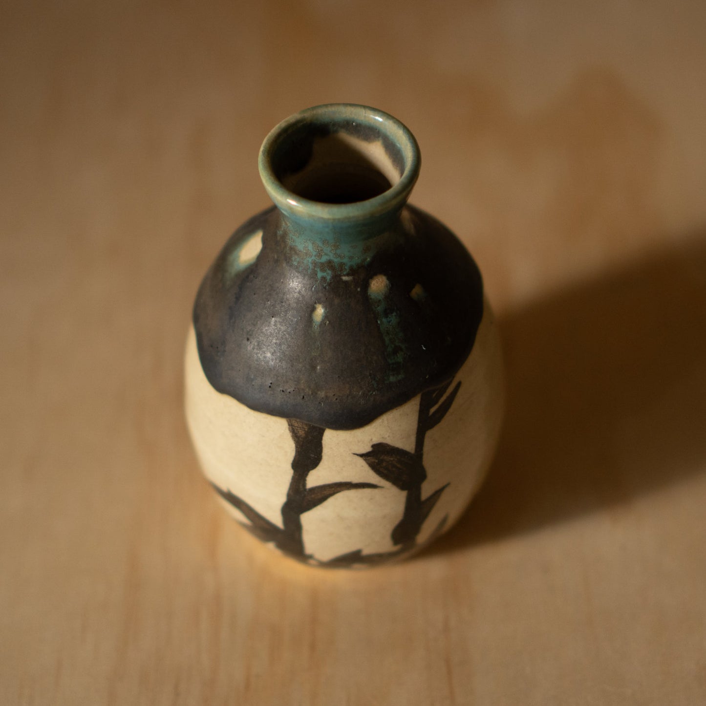 Vintage Japanese Glazed Sake Bottle Vase