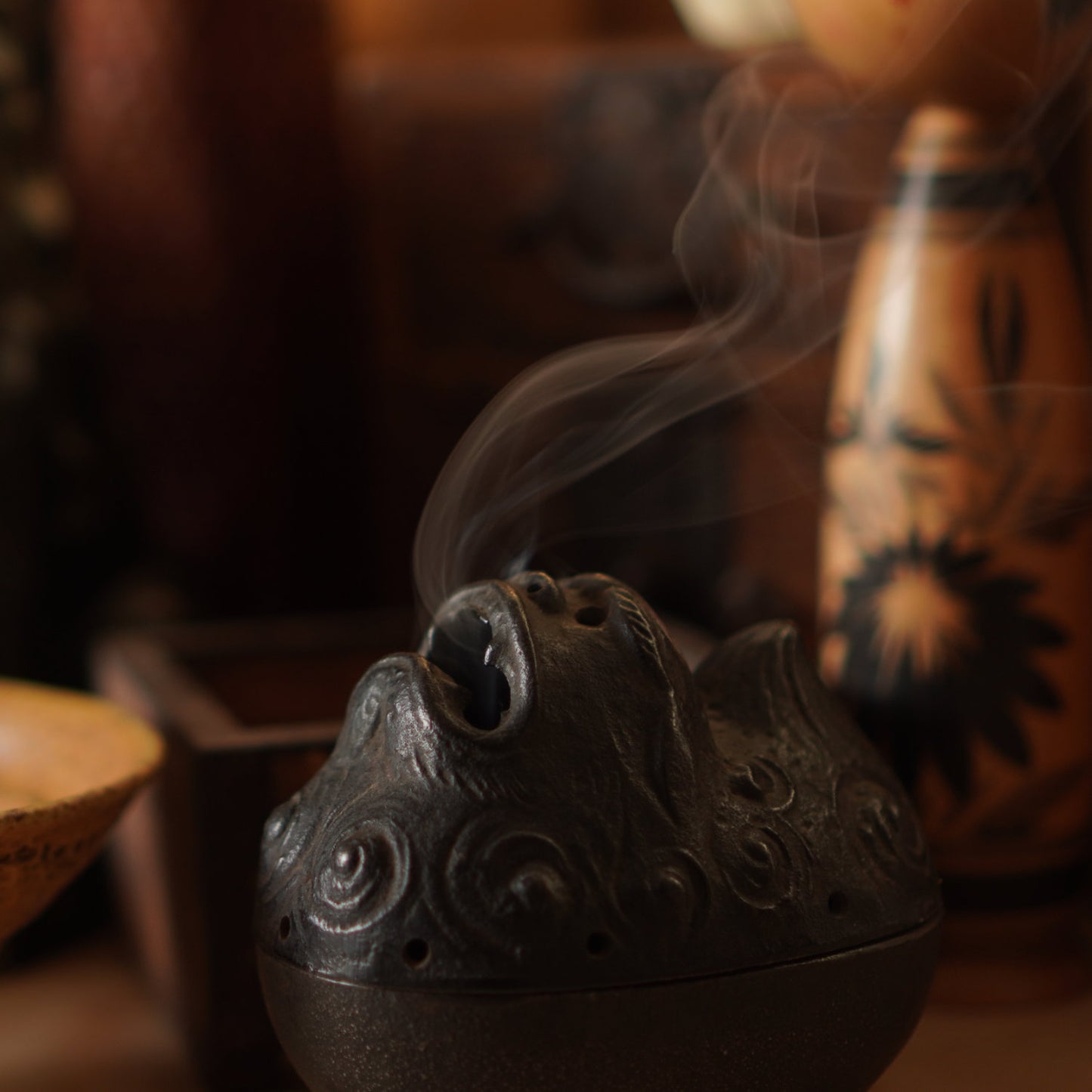 Japanese Vintage Iron Temple Dog Koro - Incense Burner