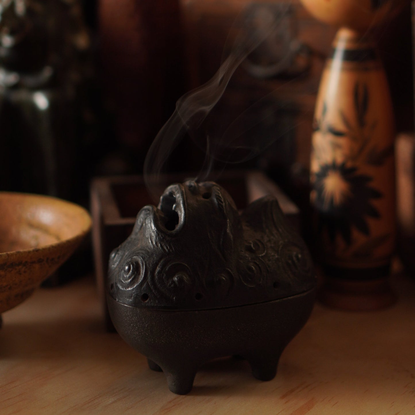 Japanese Vintage Iron Temple Dog Koro - Incense Burner
