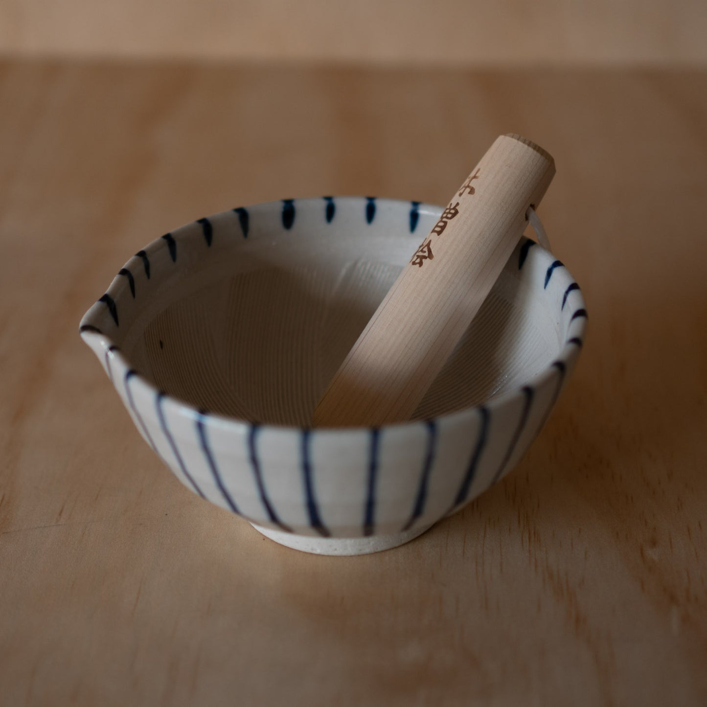 Japanese Suri-Bachi Grinding bowl - Blue Stripe pattern - Large