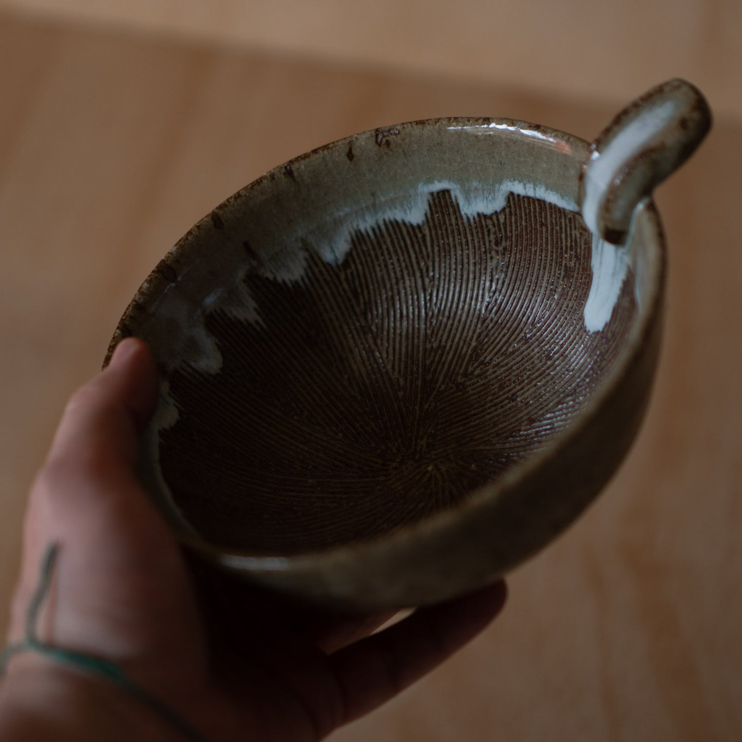 Japanese Suri-Bachi Grinding bowl - Earthy Brown Glazed - Large w/ handle