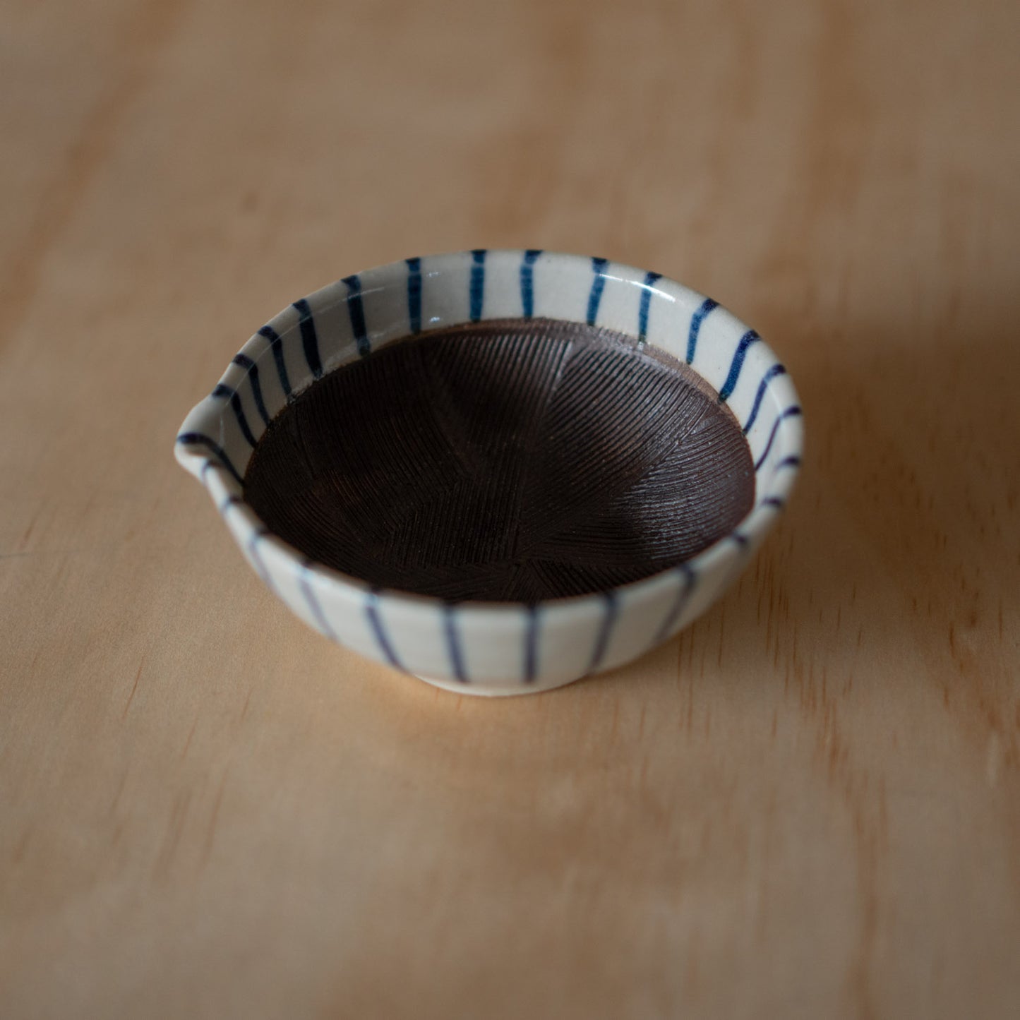 Japanese Suri-Bachi Grinding bowl - Blue Stripe pattern - small