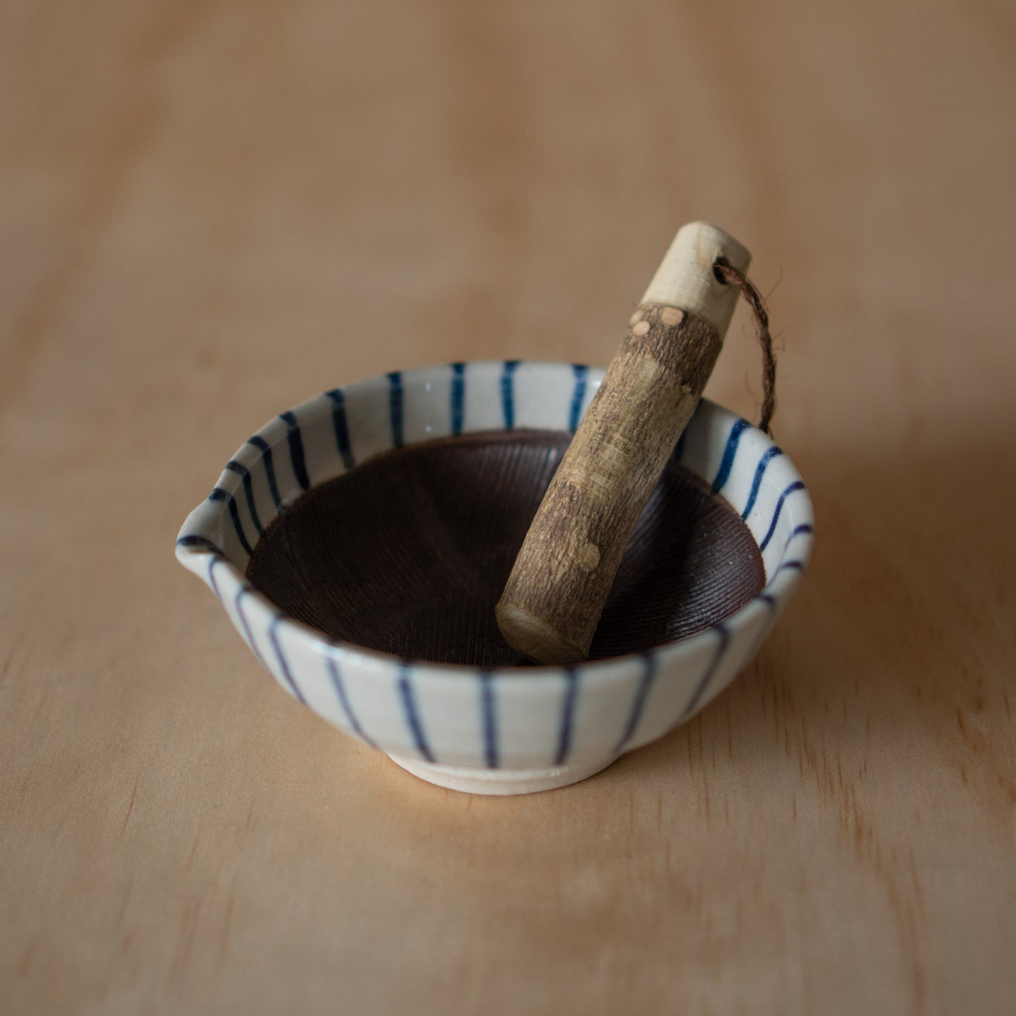 Japanese Suri-Bachi Grinding bowl - Blue Stripe pattern - small