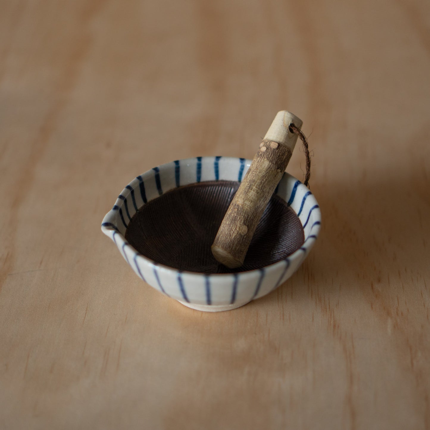 Japanese Suri-Bachi Grinding bowl - Blue Stripe pattern - small