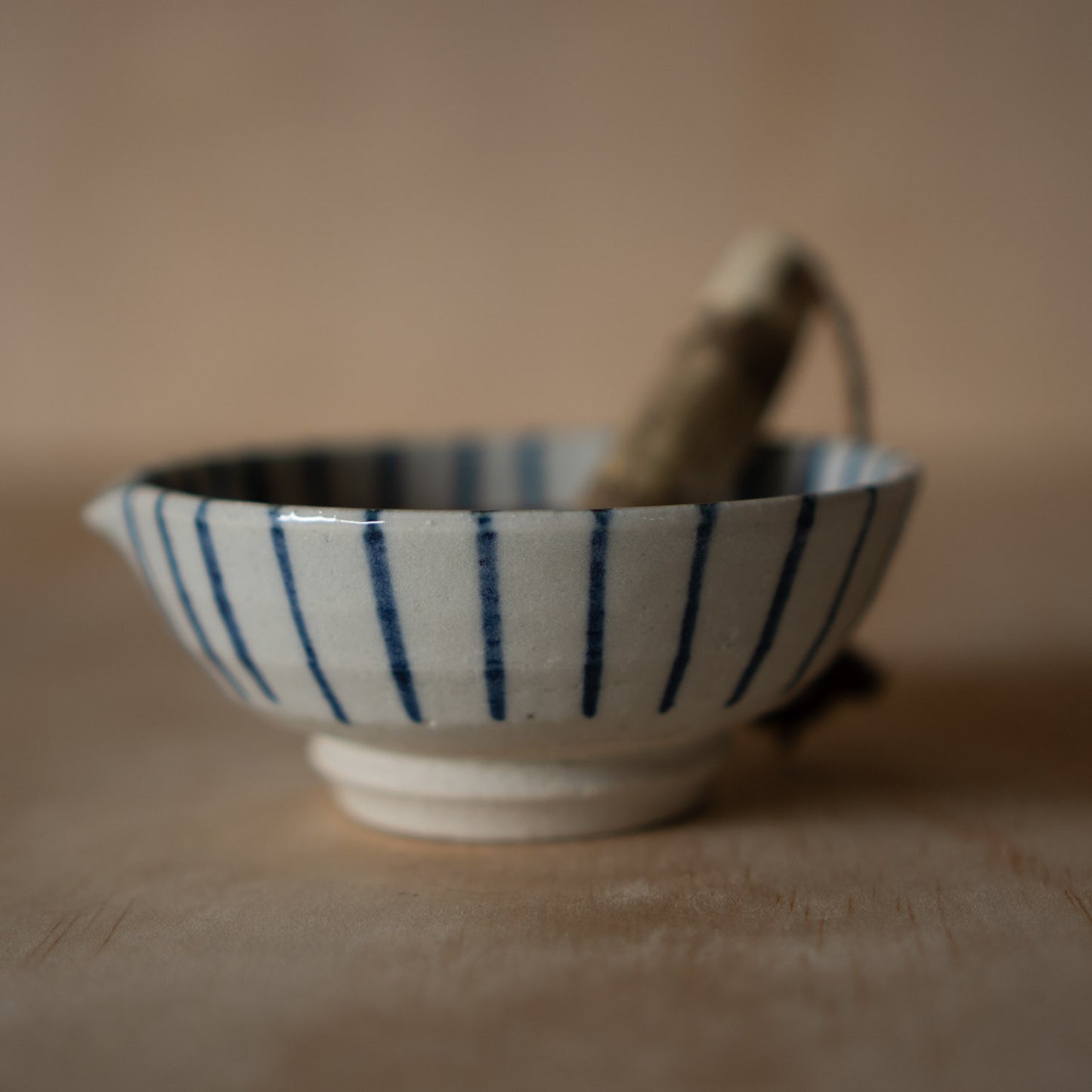 Japanese Suri-Bachi Grinding bowl - Blue Stripe pattern - small