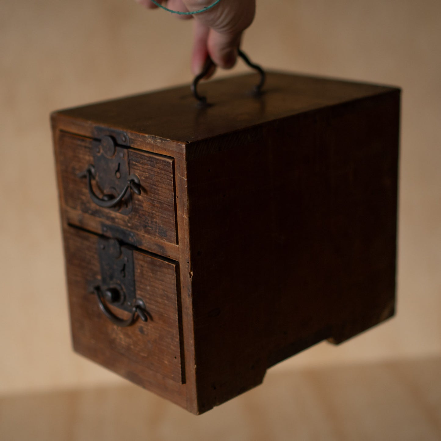 Antique Japanese Meiji Period 2 Drawer ko-dansu box with iron hardware