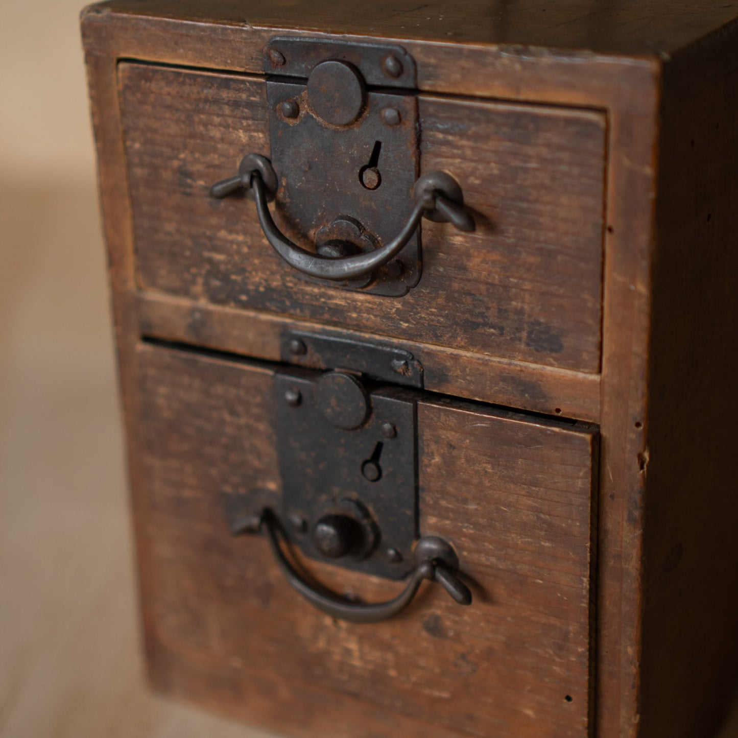 Antique Japanese Meiji Period 2 Drawer ko-dansu box with iron hardware